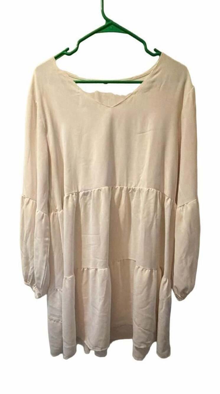 Loose V-Neck Tiered Long Sleeve Swing Shift Mini Dress